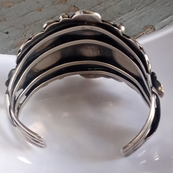 Turquoise Coral VTG Sterling Silver Southwest Signed IB 46 G Cuff Bracelet - Picture 4 of 16